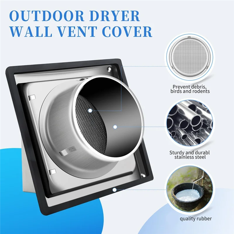 

AT02-Dryer Vent Cover Outside 6 Inch With Removable Mesh, Exterior Metal Outside Dryer Vent Cover Cap For House