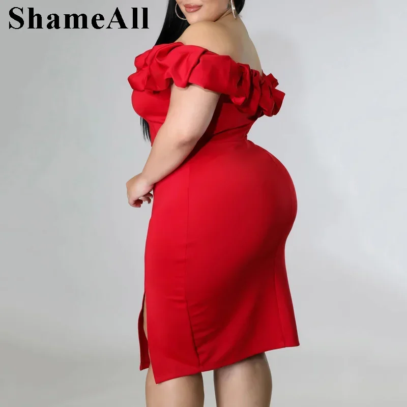 Vestido de fiesta con volantes y hombros descubiertos para mujer, de talla grande 4XL vestido de fiesta, sin tirantes, Espalda descubierta, vendaje