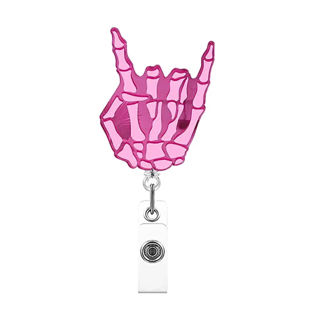Pink Nurse Retractable Badge Reel Skull ID Card Clips Name Card Holder 360 Rotating Alligator Clip Acrylic Hospital Badge Holder