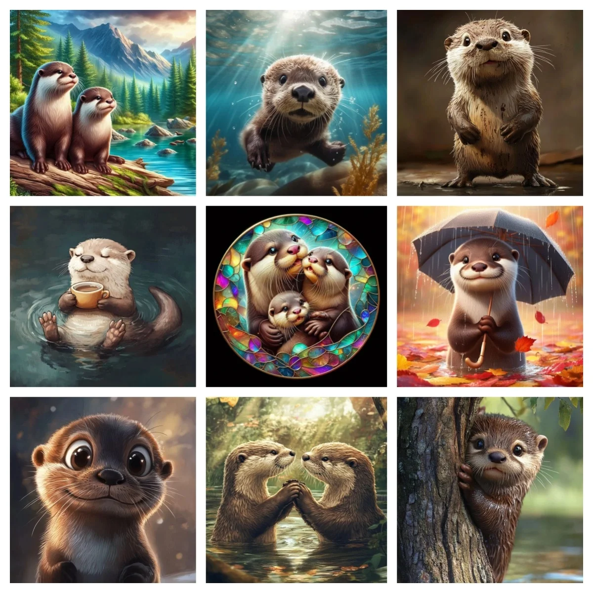 

Otter Family DIY 5D Diamond Painting Cartoon Animals Hand Painting Mural Diamond Embroidery Mosaic Home Wall Decor