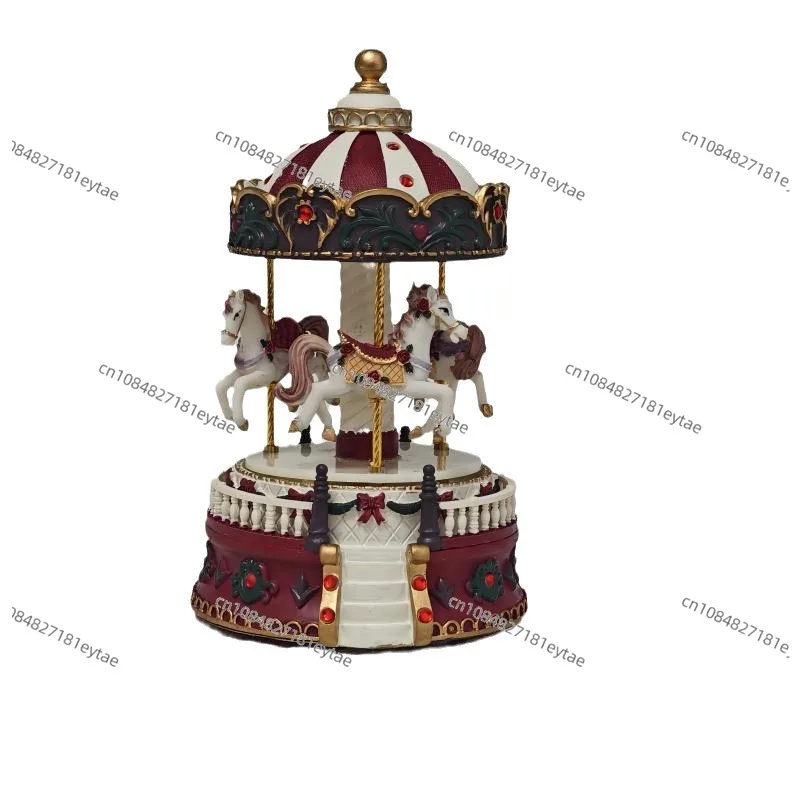 Vintage Red European Carousel Music Box Christmas Toy Ornament Craft