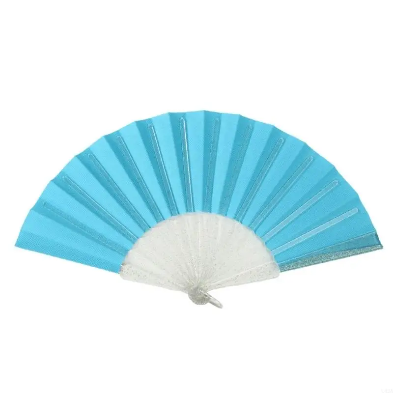 L43A Sparkling Plastic Hand Fan Glittering Embellishment Clear Ribs Folding Fan Summer Wedding Outdoor Picnics Decors Craft