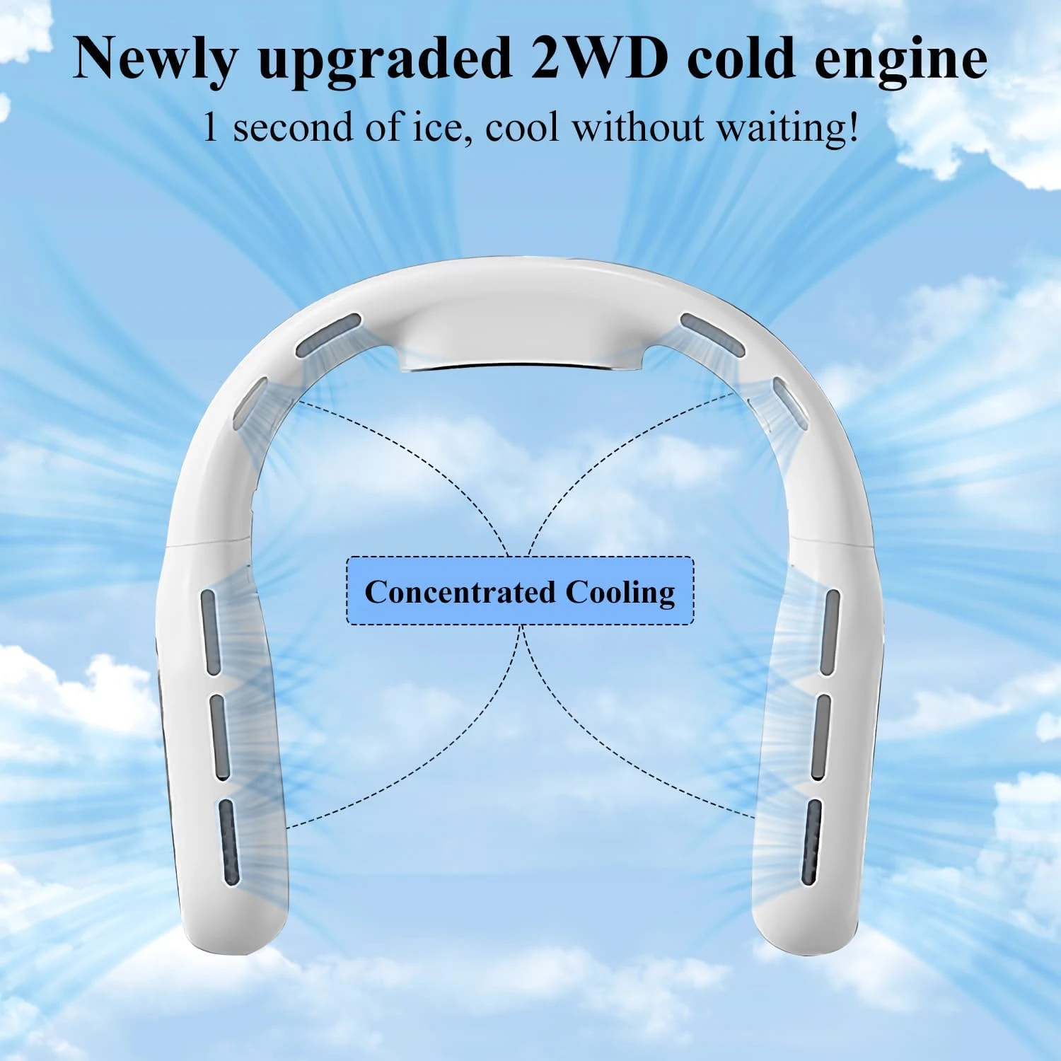 Compact and Powerful White Portable Bladeless Neck Fan with 3 Speed Wind for Personal Use, Foldable Hand-Free Travel Fan for Coo