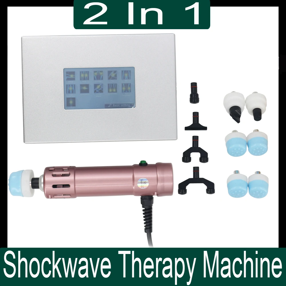 2 In 1 Shockwave Therapy Machine 250MJ Touch Screen With 7 Heads ED Treatment Body Pain Relief Portable Shock Wave Massager