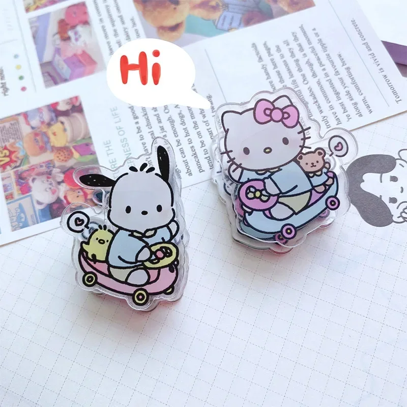 Hello Kitty My Melody Cinnamoroll Anime Kawaii Sanrio Acryl Zijdige Clip Leuke Kuromi Cartoon Bestand Houder Attachment Kinderen Speelgoed