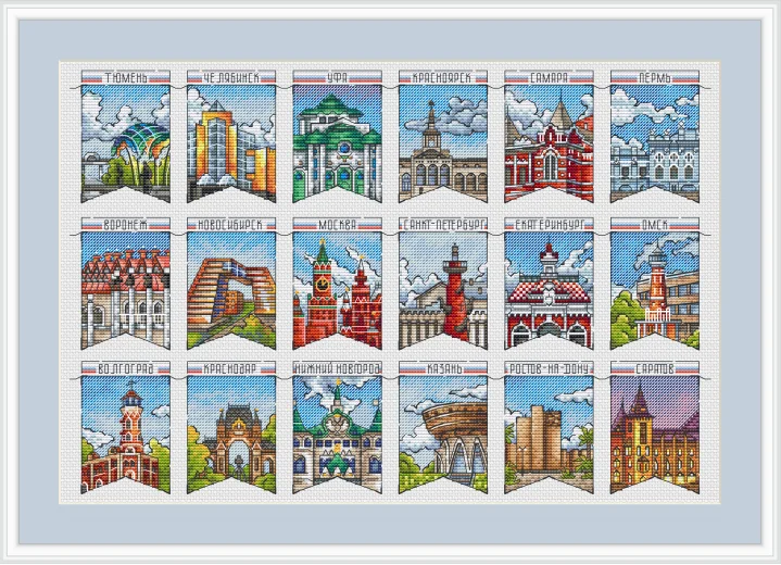 DIY Needle Work Russian cities 50-36 Cross Stitch Set Counted Cross Stitch Kit  28ct 14ct 32ct Metallic aida