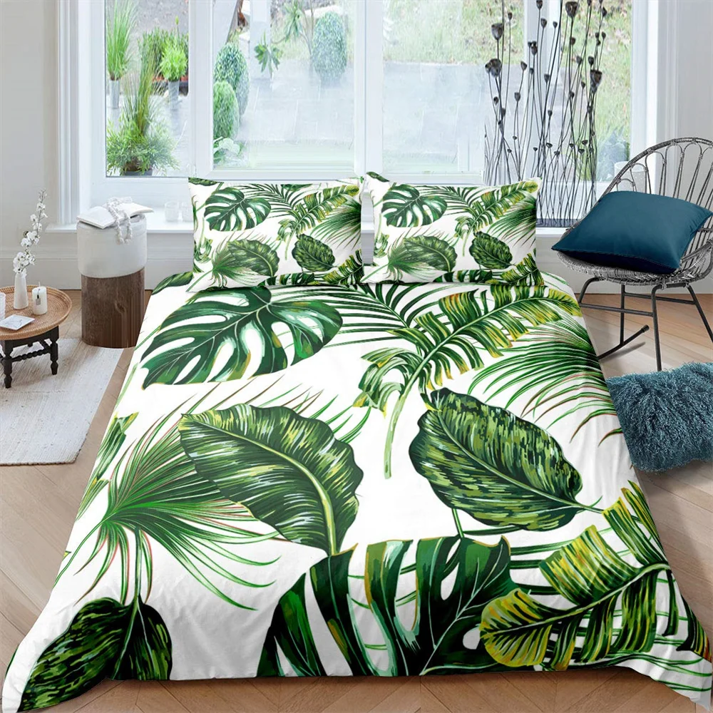 

Tropical Green Leaf Palm Nature Kids Quilt Durex Full Twin King Size3Pcs Duvet Cover Bedding Linen Set Bedspread200x200 240x220