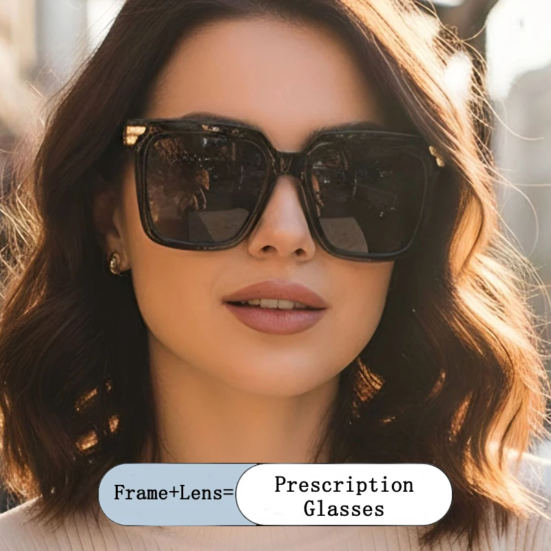 

New Classics Design Overszied Square Frame Women Sunglasses Photo-gray Anti Blue Light Prescription Astigmatism Sunshade Eyewear