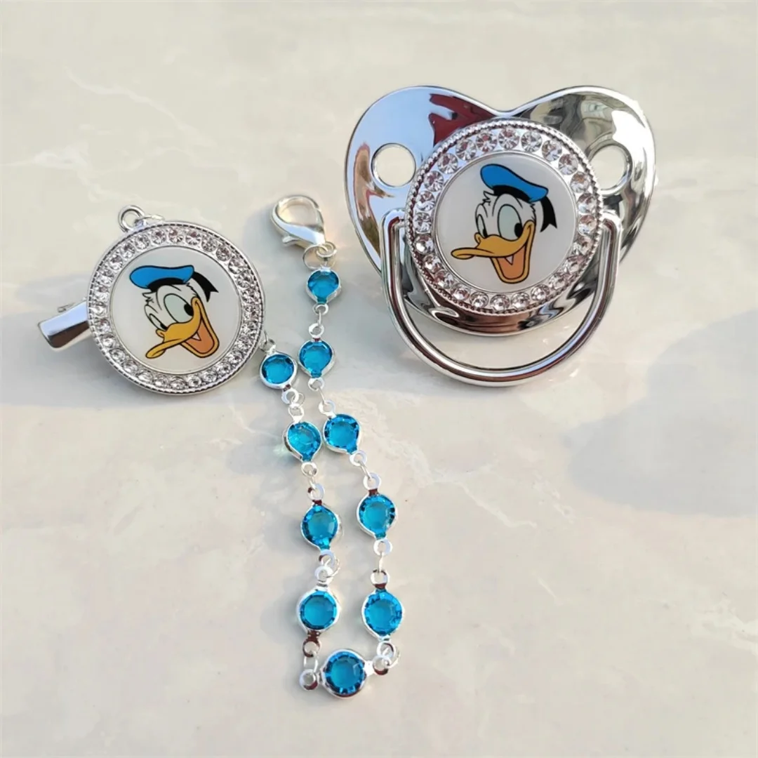 Disney Jeweled Luxury Beads Rhinestone Fake Clamp BPA-free silicone pacifier Baby Donald Duck character cartoon image teething