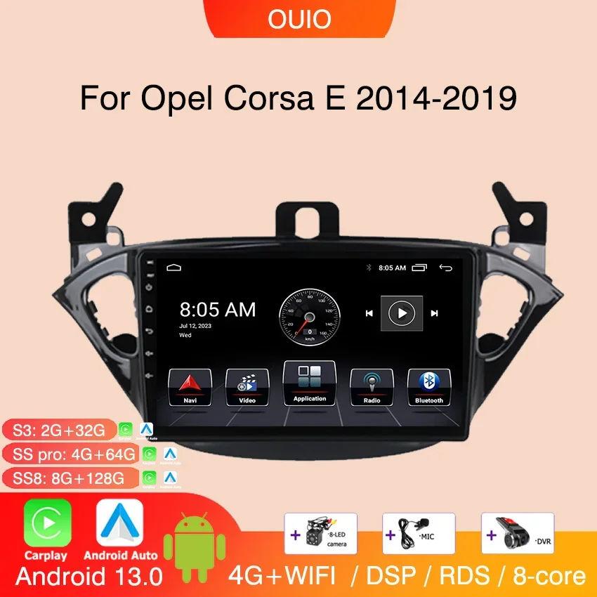 

Радио Android 13 для Opel Corsa E 2015-2019 Adam 2013-2016, автомобильный стерео мультимедийный плеер, Carplay, авто GPS-навигация, 2DIN, без DVD