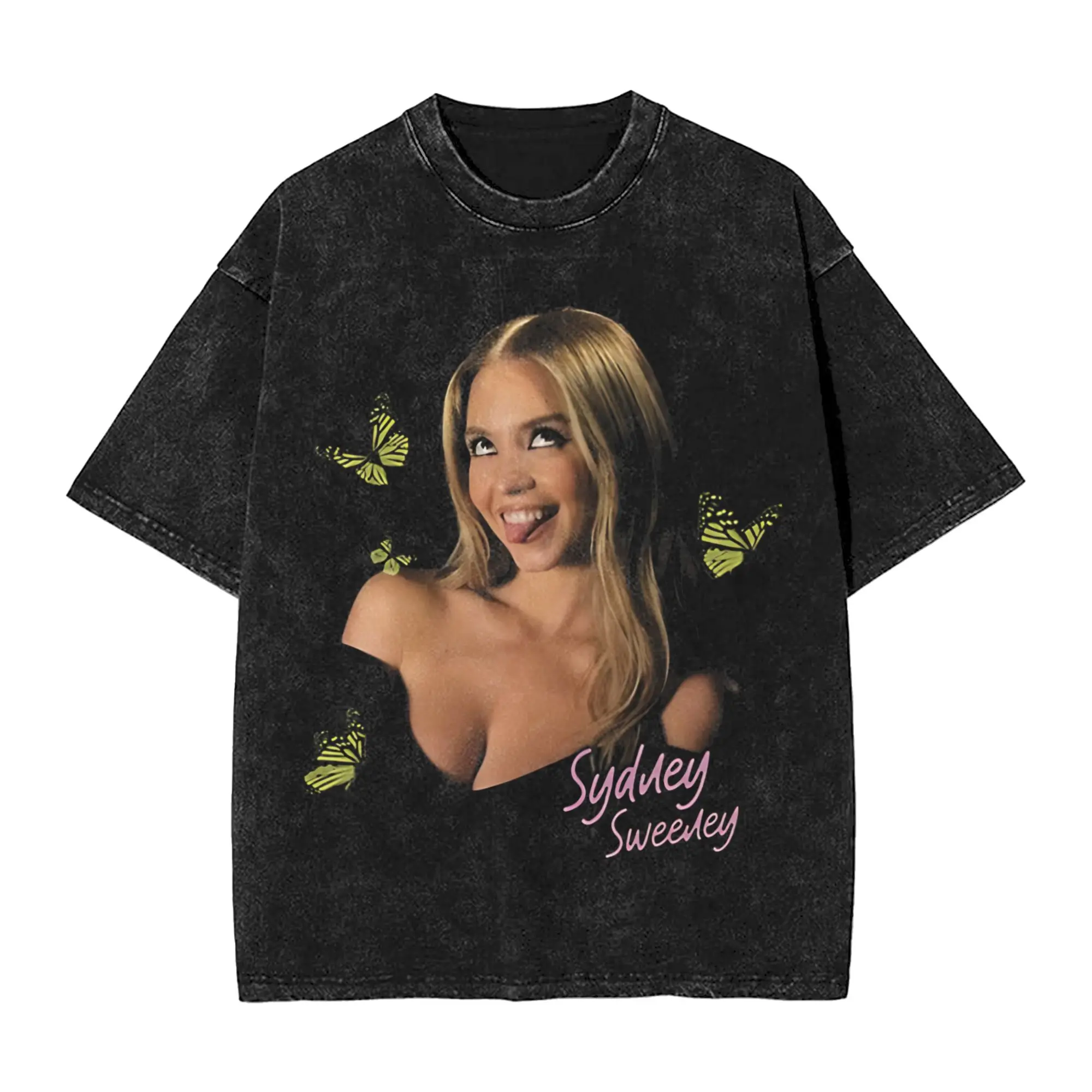 قمصان هاراجوكو المغسولة سيدني سويني هي سرقة القلوب الزي تي شيرتات رائعة ملابس الشارع الشهير كم قصير مطبوعة بلايز تيز