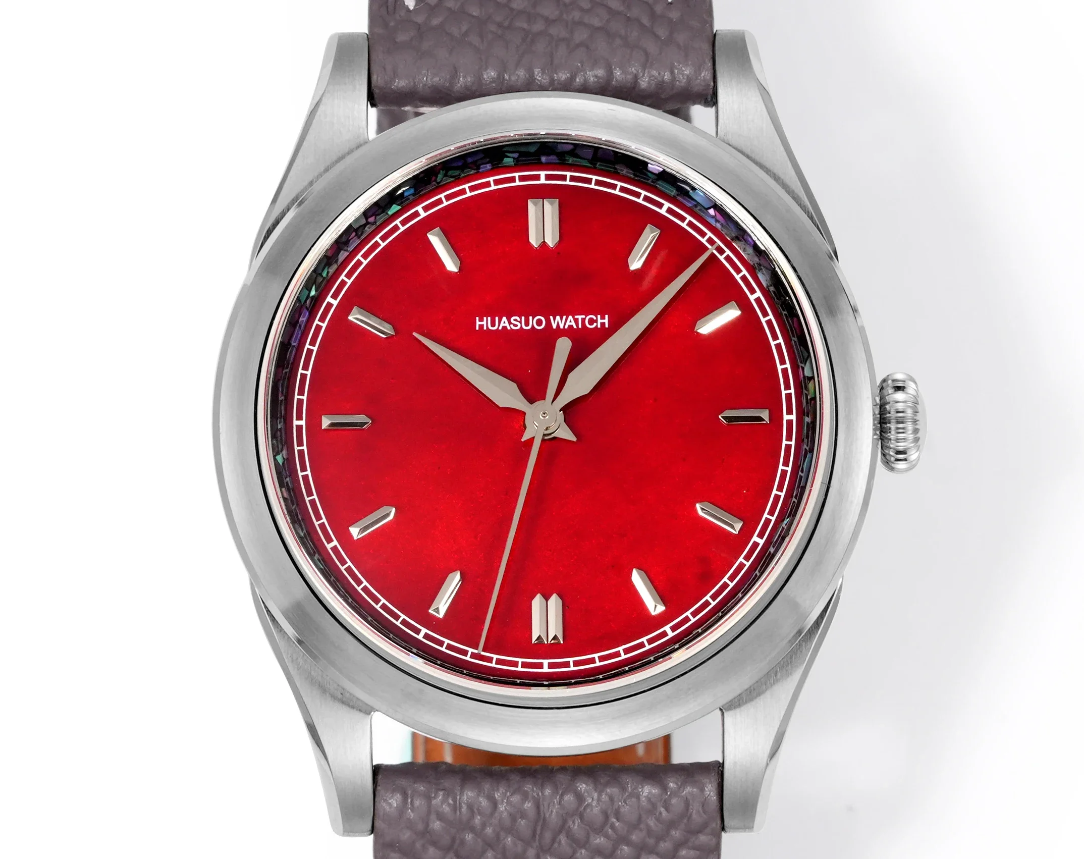 HUASUO 38MM Luxury Mechanical Watch  Automatic Movement SW200 Lacquered Mother-of-Pearl Dial Sapphire Crystal 50M Waterproof Wri