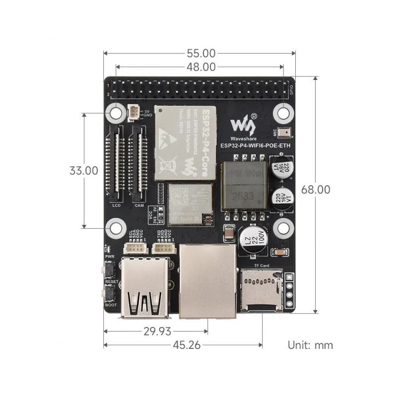 

SKU-32834 Waveshare ESP32-P4-WIFI6-POE-ETH High-Performance Development Board, Based On ESP32-P4 and ESP32-C6, Supports Wi-Fi 6