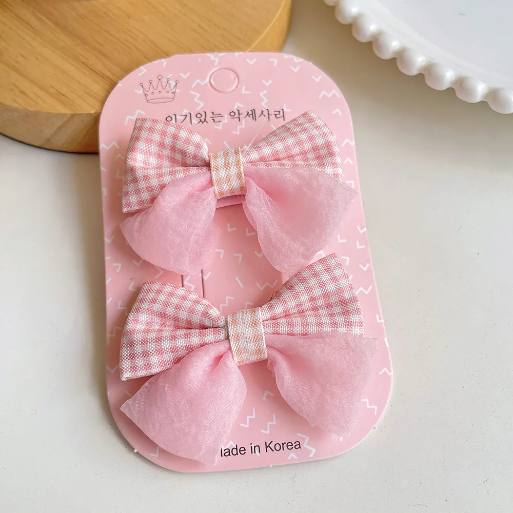 New fabric plaid mesh bow hair clip for girls cute princess hair clip for baby broken hair clip headwear