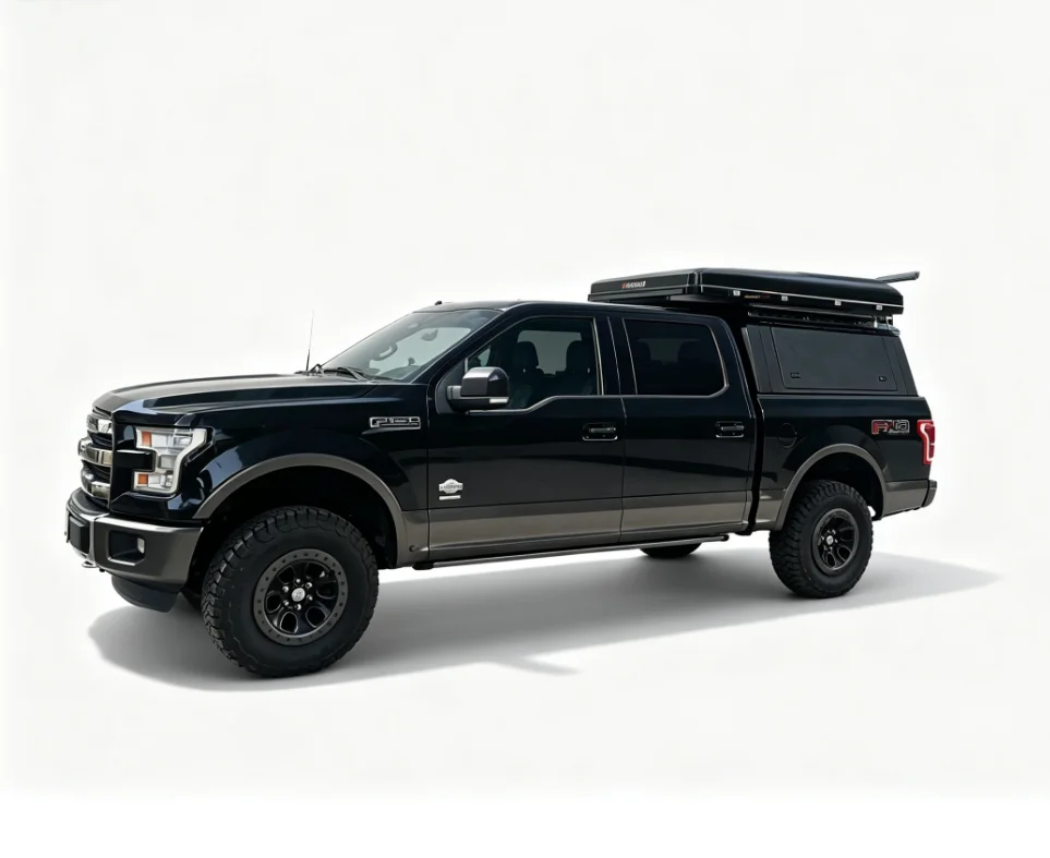 Dream Car Aluminum Truck Camper Shell Retractable Hard Bed With Rooftop Cargo Tent Box Tailbox Fit F-150 FX4 Crew Cab
