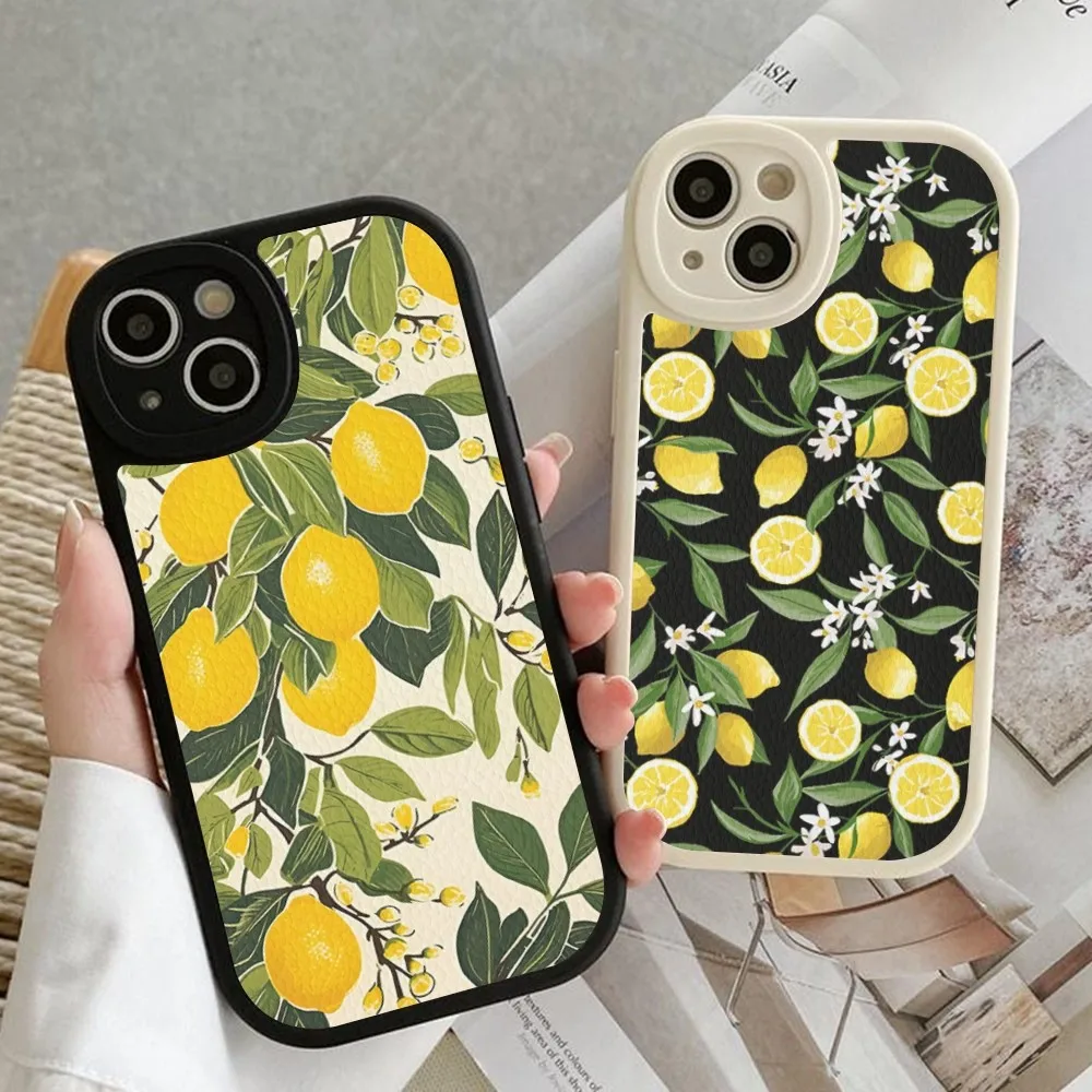 

Fruit Lemon Phone Case Hard Leather For IPhone 16 15 14 13 12 Mini 11 14 Pro Max Xs X Xr 7 8 Plus Fundas