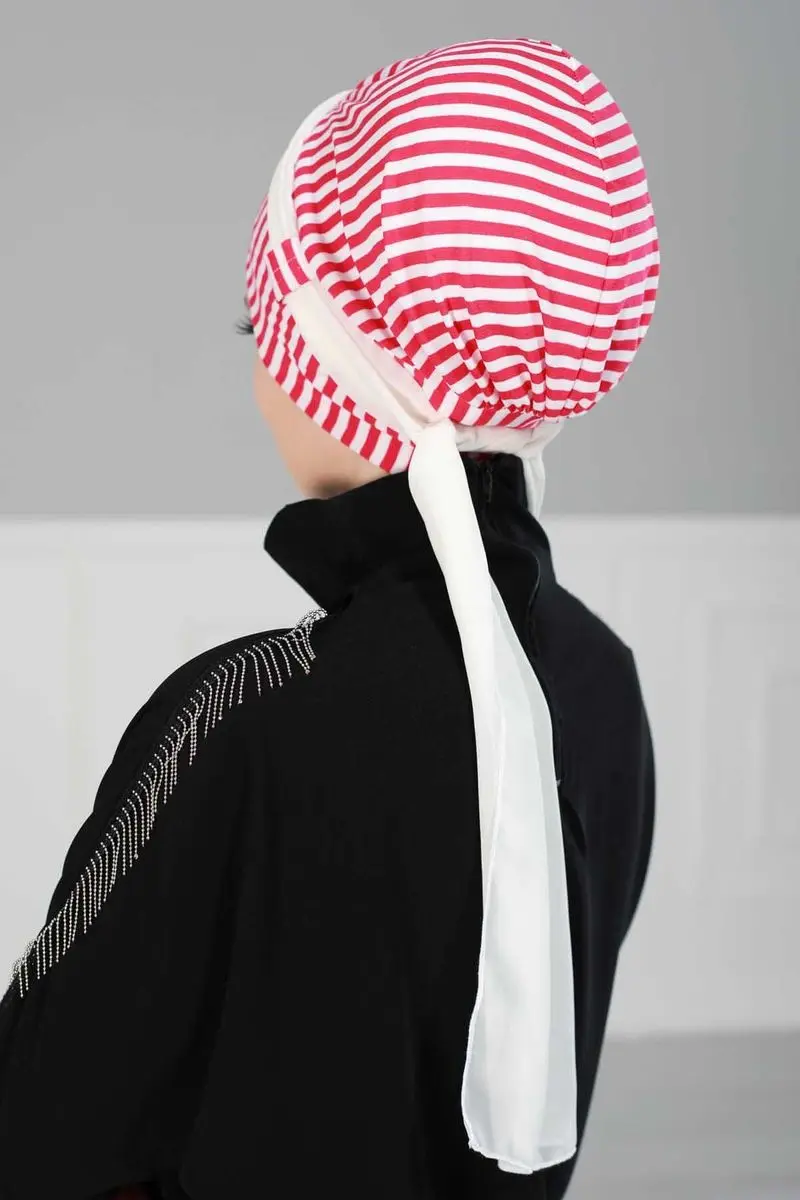 Chiffon Gekamd Gestreepte Bot Fuchsia Gestreept Met Riem