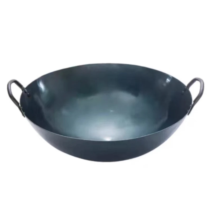 Wok in ferro grande a doppio orecchio vecchio stile, wok per verdure commerciale e domestico, non patinato e antiaderente, adatto per gas e fuochi