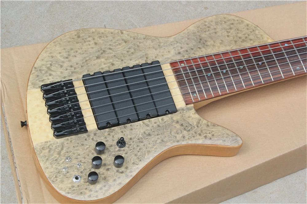 Bajo eléctrico de chapa Bidseye de 6/7 cuerdas con incrustaciones de puntos de perlas, oferta personalizada