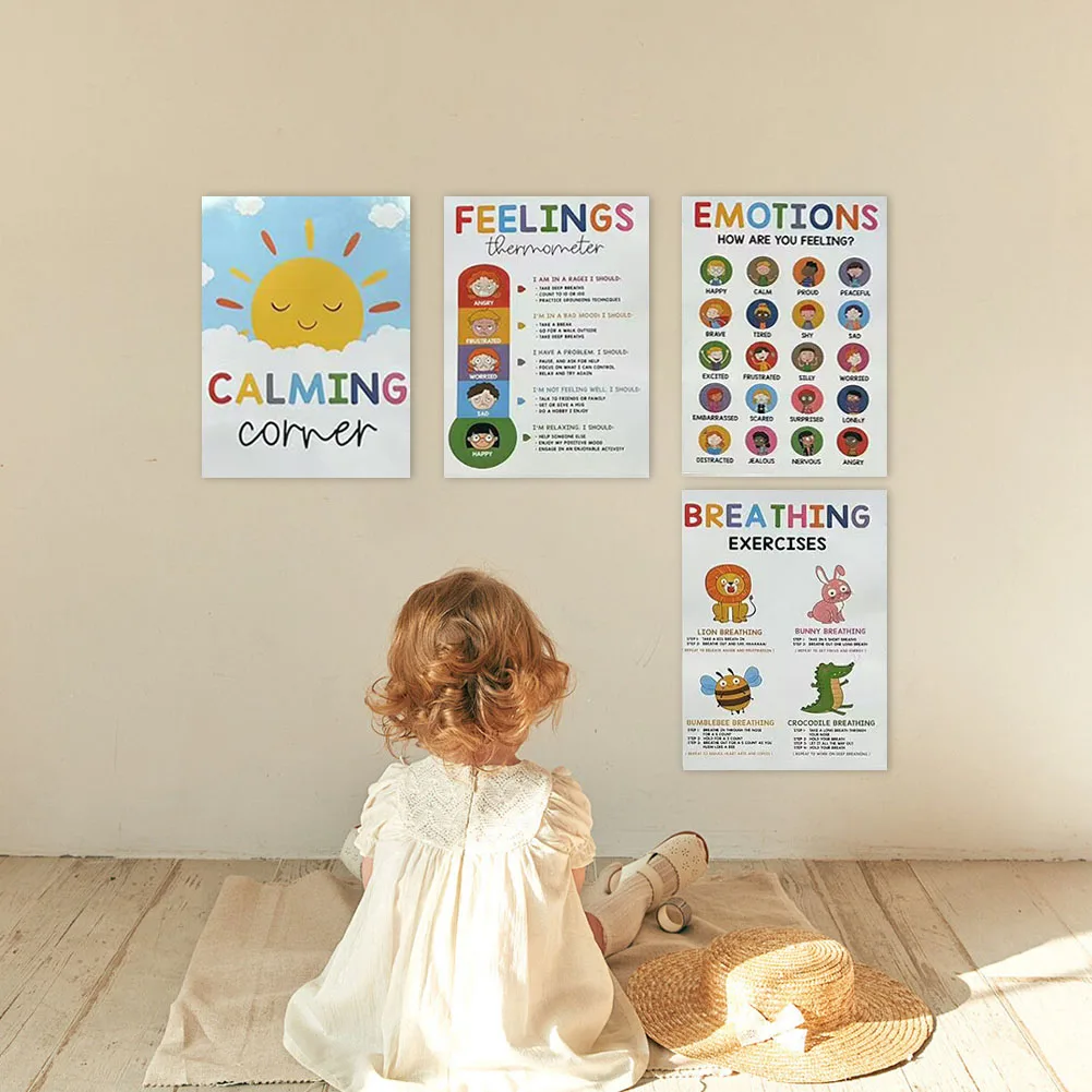 12 Calming Corner Classroom Posters Feelings Wheel Poster Calm Down Corner Emotion Posters for Classroom Wall Decoration