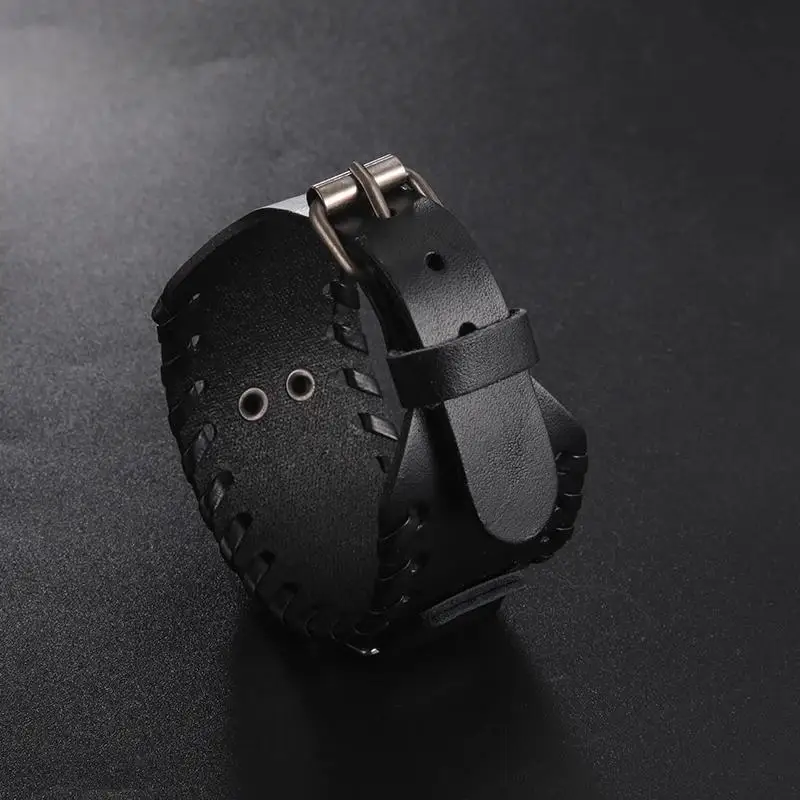 Symbol of Evil Satanic Amulet Talisman Occult Baphomet Adjustable Charm Viking Magic Wide Leather Bracelet for Men