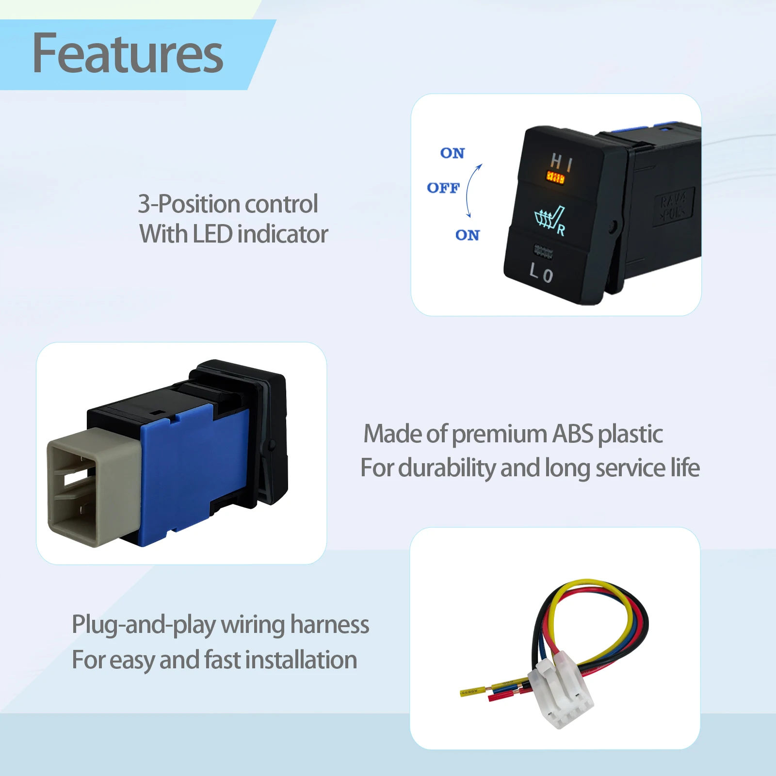 12V Seat Heating Rocker Switch ON-OFF-ON Car Left / Right Heated Seat Control Push Button for Toyota PRADO Camry RAV4