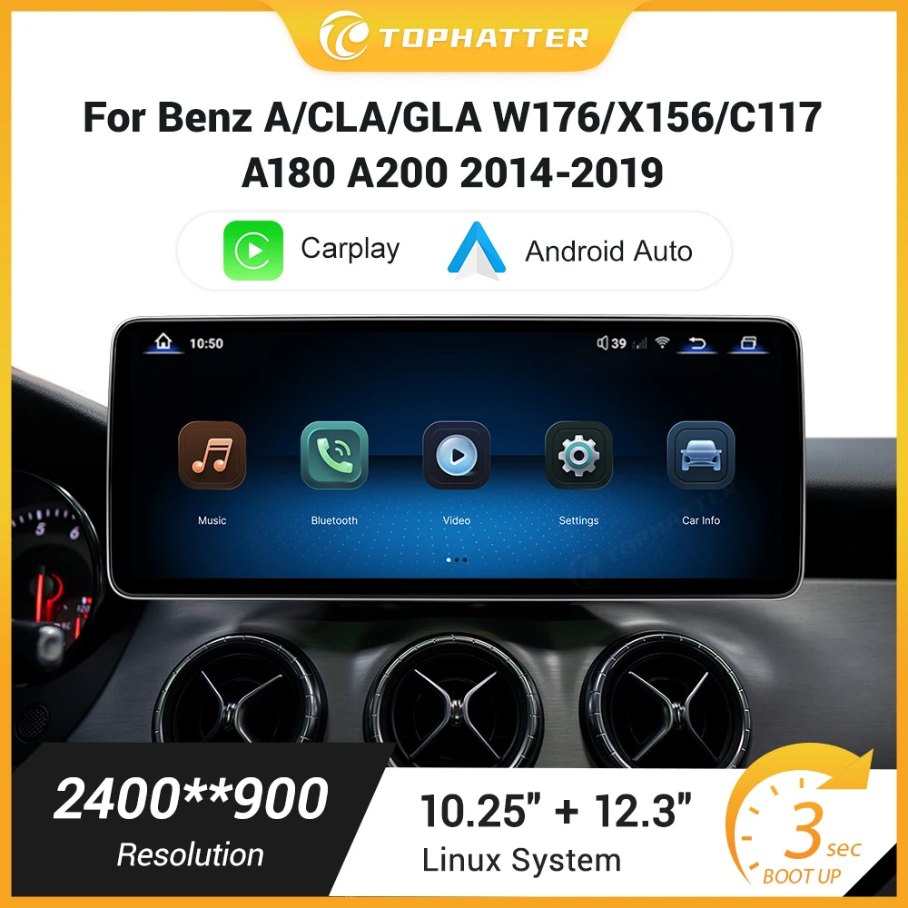 

Wireless CarPlay Screen for Mercedes Benz A Class CLA GLA W176 C117 X117 X156 NTG4.5/5.0 with Android Auto AirPlay Navigation