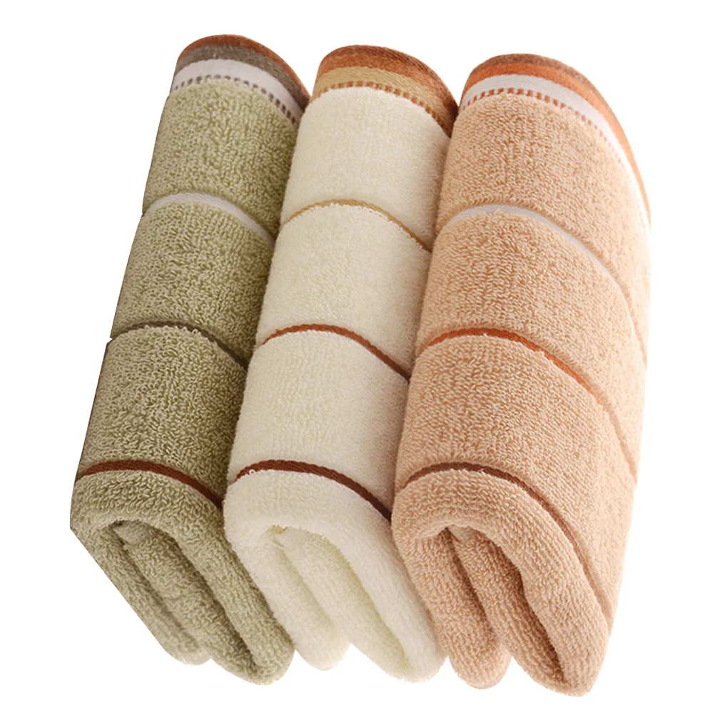 

3Pcs Set Striped Cotton Towels Absorbent Face Towels EcoFriendly Soft Comfortable Washcloths For Home Use Green Cream Coffee