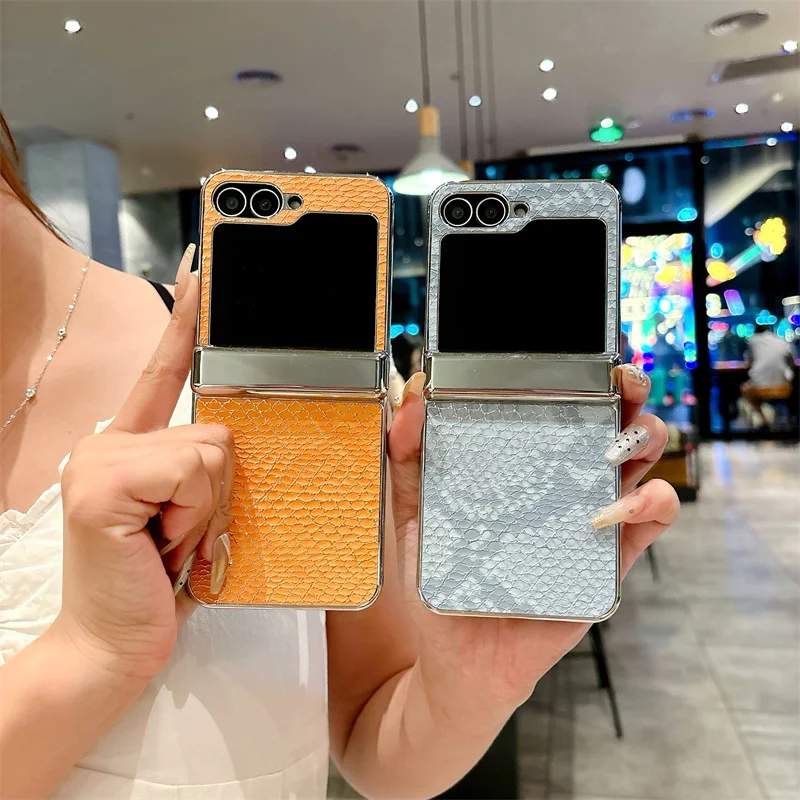 

Для Samsung Galaxy Z Flip 7, 6, 5, 4, чехол Zflip7, роскошный противоударный чехол из искусственной кожи со змеиной текстурой