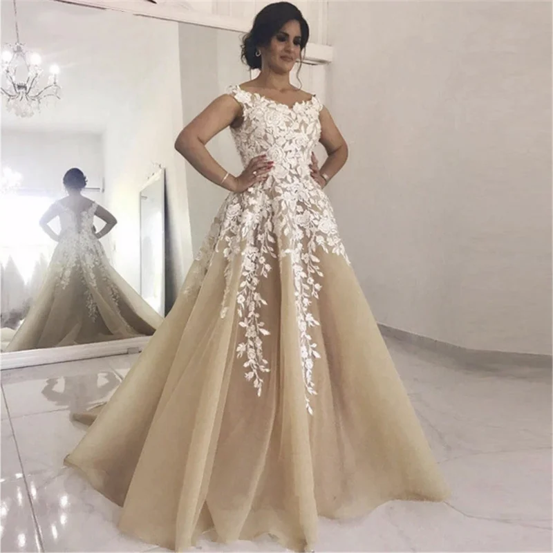 

Robe De Mariee Champagne Arabic Wedding Dresses 2023 Exquisite Lace Tulle A Line Wedding Gowns Custom Made Vestido De Noiva