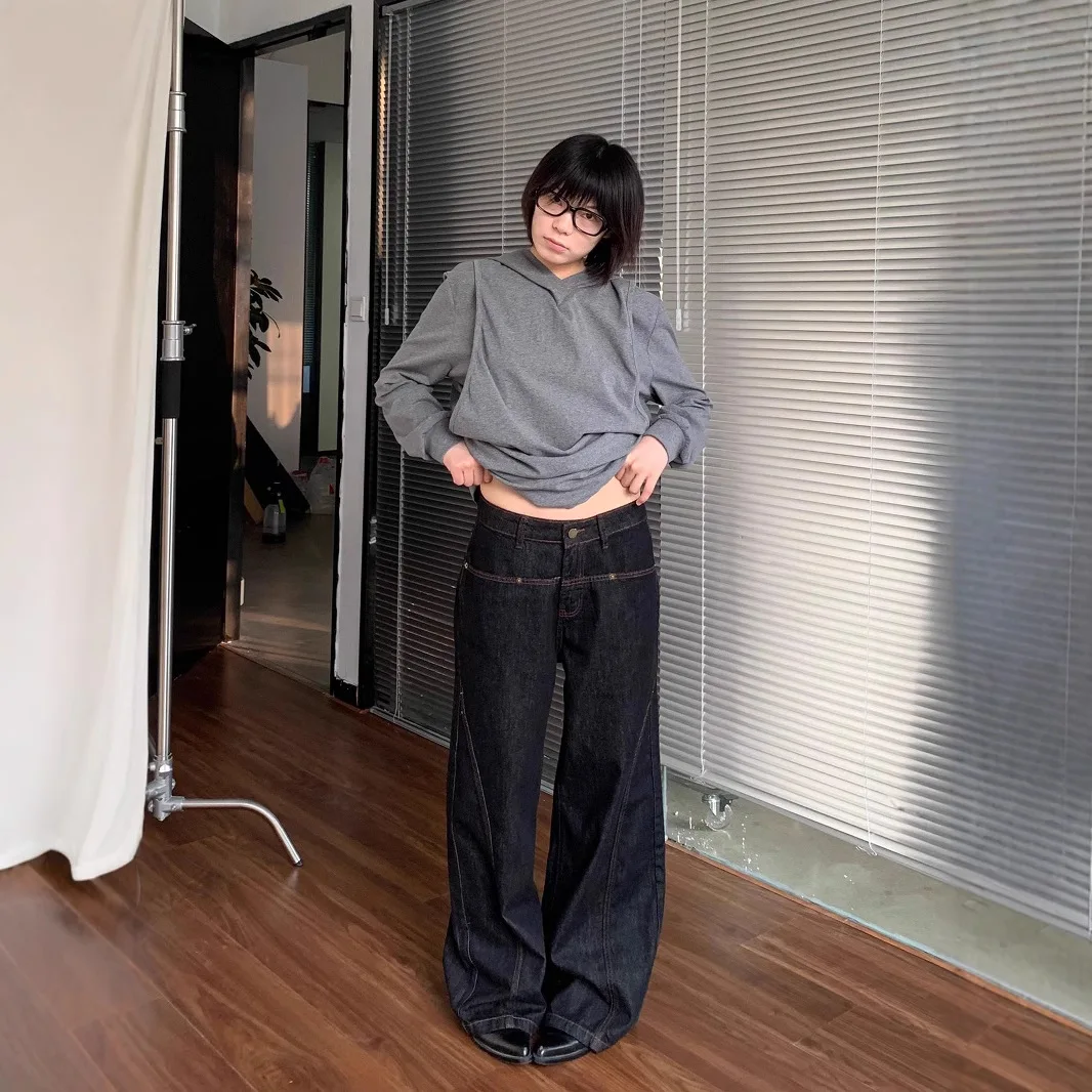 American High Street Vibe Straight Leg Jeans Women's Autumn New Style Loose Slimming High Waist Floor Pants