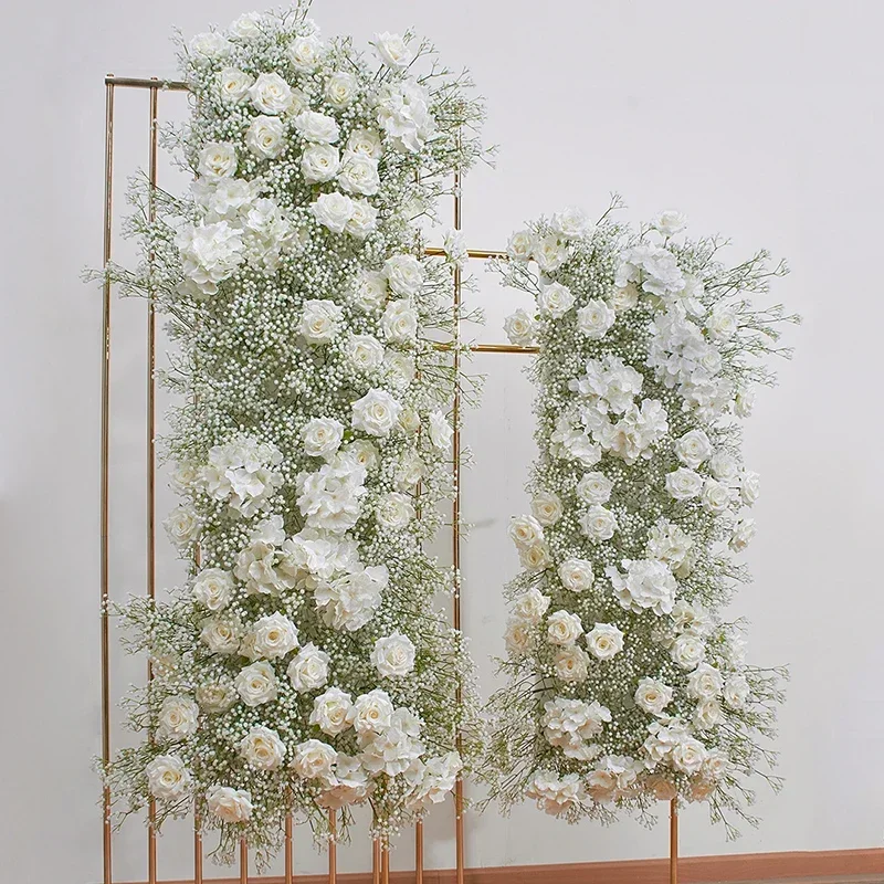 Luxury Baby Breath Gypsophila Rose Flower Row Floral Arrangement Wedding Backdrop Decor Artificial Flowers Event Decoration