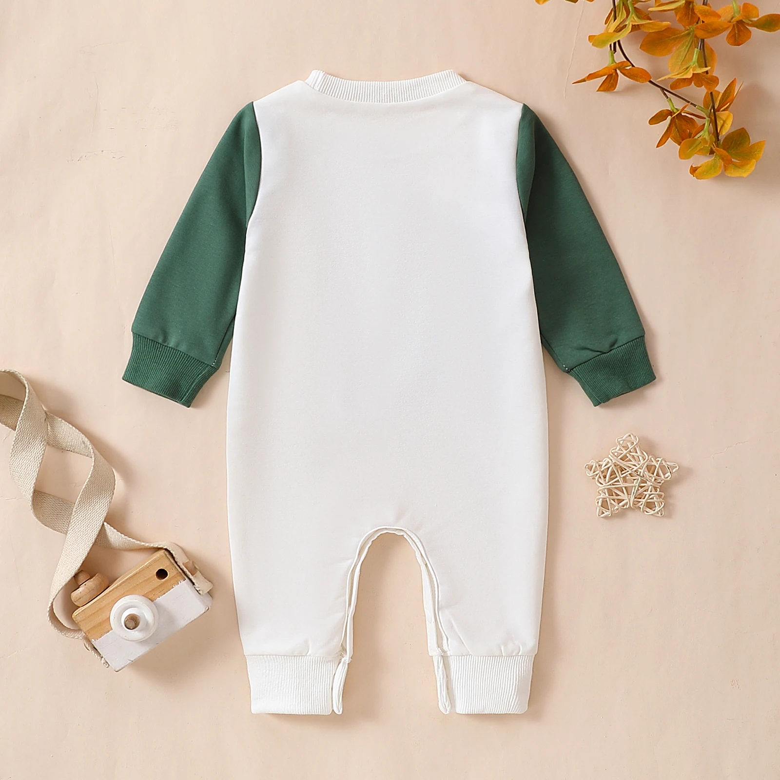 Spring Autumn Unisex Baby Romper Long Sleeve Lucky Letter And Four Leaf Clover Print Crawler Suit for Infants