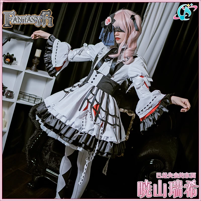 ロリータ-女性のためのコスプレ衣装,白いドレス,かつら,美月,世界のプロジェクト,秋山,美月,ゲーム,美しい,ハロウィーンの衣装,パーティー