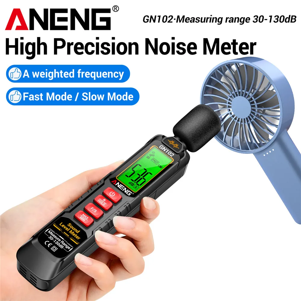 Aneng gn102 sensor de alta precisão medidor de ruído 30-130db ruído ambiente à prova de vento esponja capa dobrar ferramentas de medição de retenção de dados