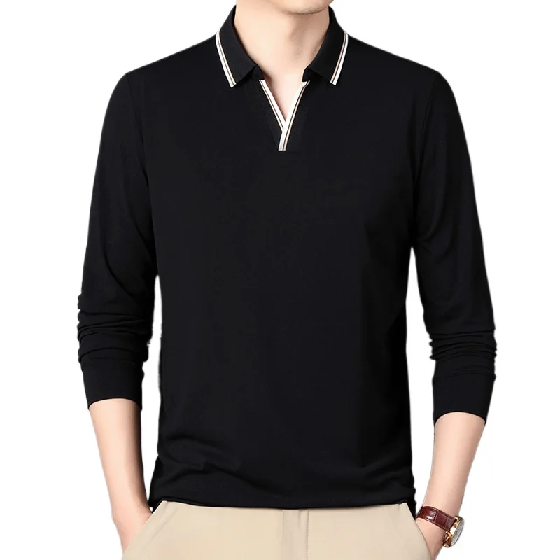 

Mens Long Sleeve Polo Shirt Slim Fit Casual Business Lapel Solid Color Spring Autumn Tops