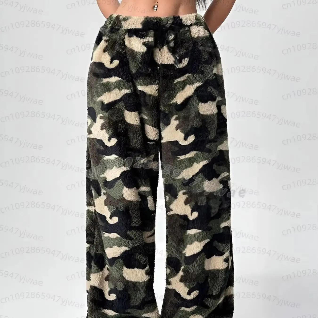 2026 Winter Damen Camouflage Leopardenmuster Plüsch Pyjamahose Weiche Hose Niedliche Damen Casual Home Anime Cartoon Pyjamahose – Detail 3
