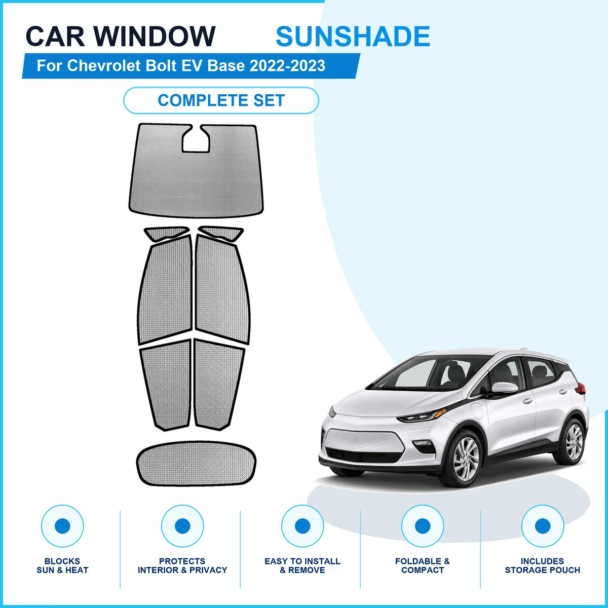 For Chevrolet Bolt EV Base 2022-2023 Custom Full Set Window Sunshades Aluminum Foil Suction Cup Anti UV Privacy