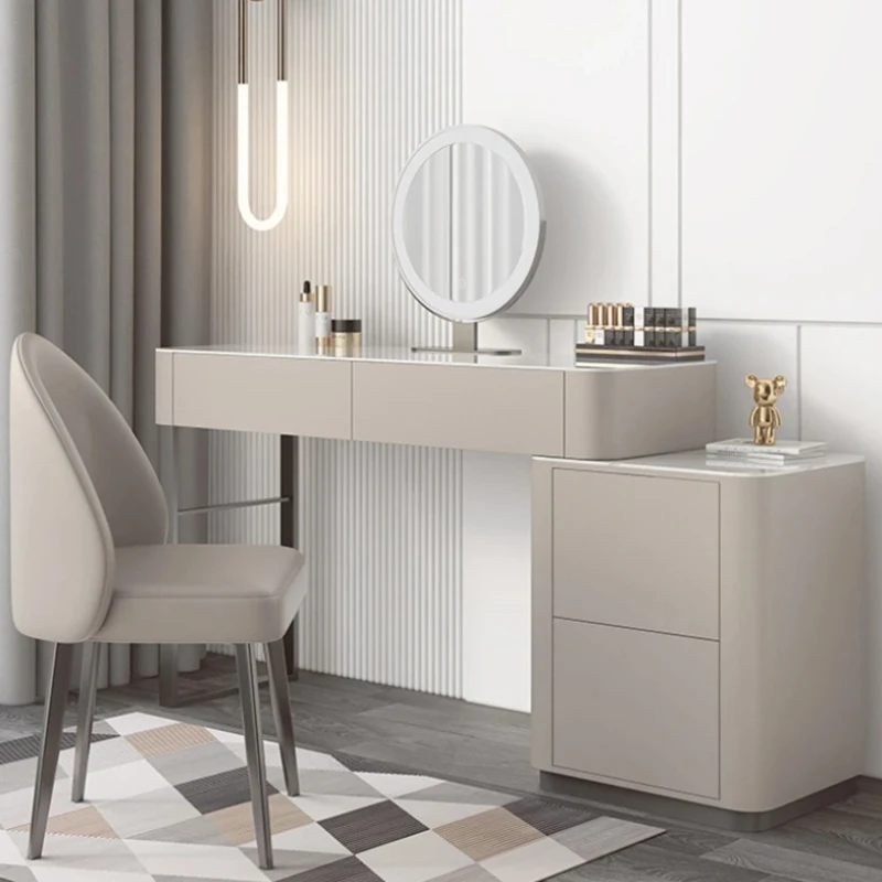 Modern Aesthetic Minimal Dresser Mirror Led Light Drawer Storage Dressing Table Wood Modern Comoda Pra Quarto Furniture Bedroom
