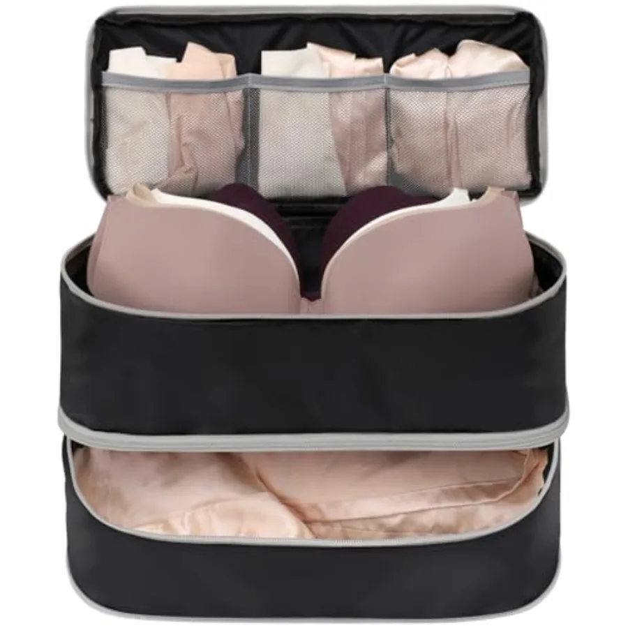 

Travel Underwear Organizer Bag 4-in-1 Soft Double Layer Bra Travel Bag Portable Expandable Compression Packing Organizers Under