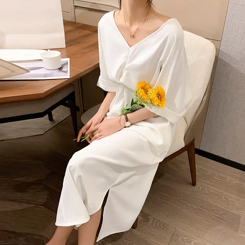 Kink T-shirt rok zomer losse Tibetaanse vlees dunne backless V-hals jurk super lange rok maxi-jurken voor dames