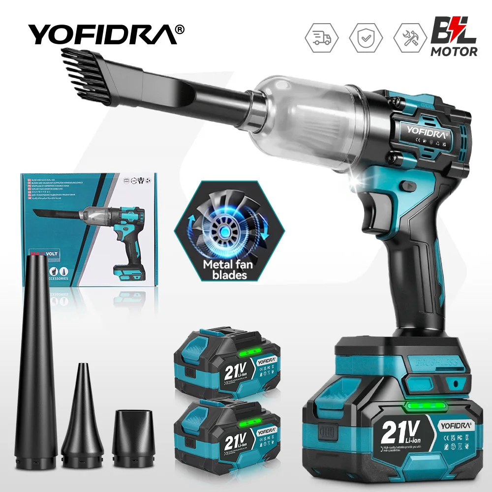 YOFIDRA Bürstenloser Elektro-2-in-1-Turbogebläse-Ventilator & Staubsauger 1000Pa Laubblasgerät für Makita 21V Akku