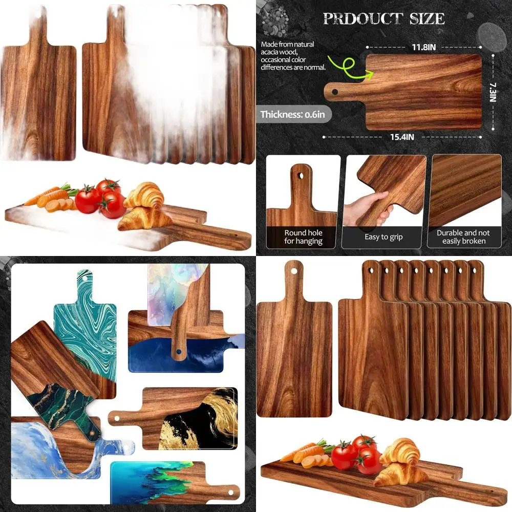 

Set of 10 Acacia Wood Chopping Boards, 15.4 x 7.3, with Handles, Ideal for Kitchen Use