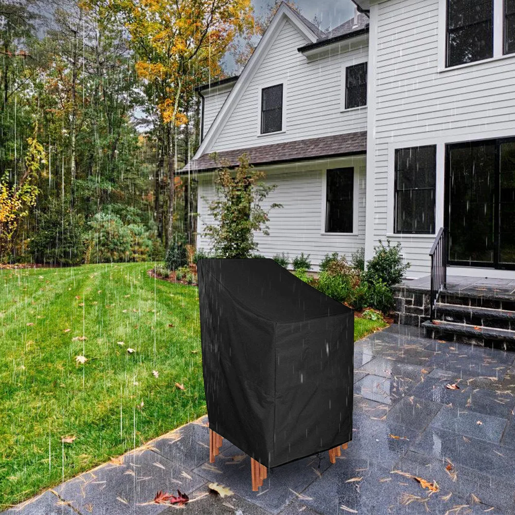 Outdoor Furniture Protection 210D Oxford Cloth Stacked Chair Cover with Adjustable Features to Prevent Dislodging by Wind