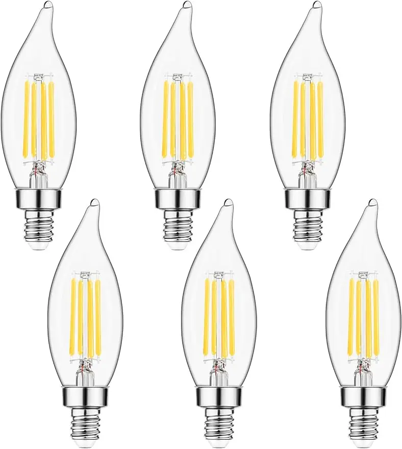 

E12 Candelabra LED Light Bulbs Dimmable, 60W Equivalent LED Chandelier Light Bulbs 4.5W Soft White 2700K 500LM CA10 Flame Tip Vi