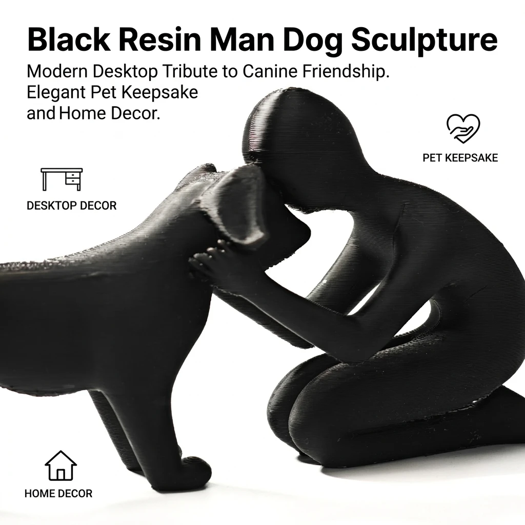 1pc Man and Dog Statue Eco-Friendly Resin for Pet Memorial Gift 3D Printed Friendship Sculpture Desktop Home Ornament Decor