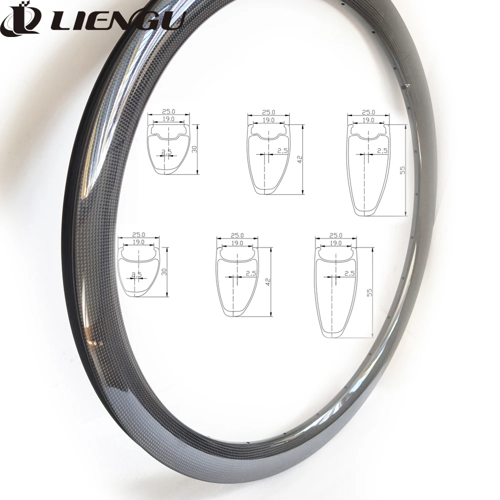 

700C Road Disc Brake Bicycle Carbon Rim 30mm 42mm 55mm Depth Clincher Tubeless Tapeless