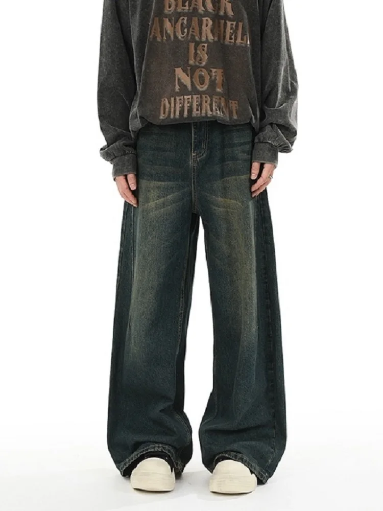 

American High Street Retro Patchwork Loose Straight Leg Men's Jeans Casual Long Trousers Youthful Wear Resistant All Seasons