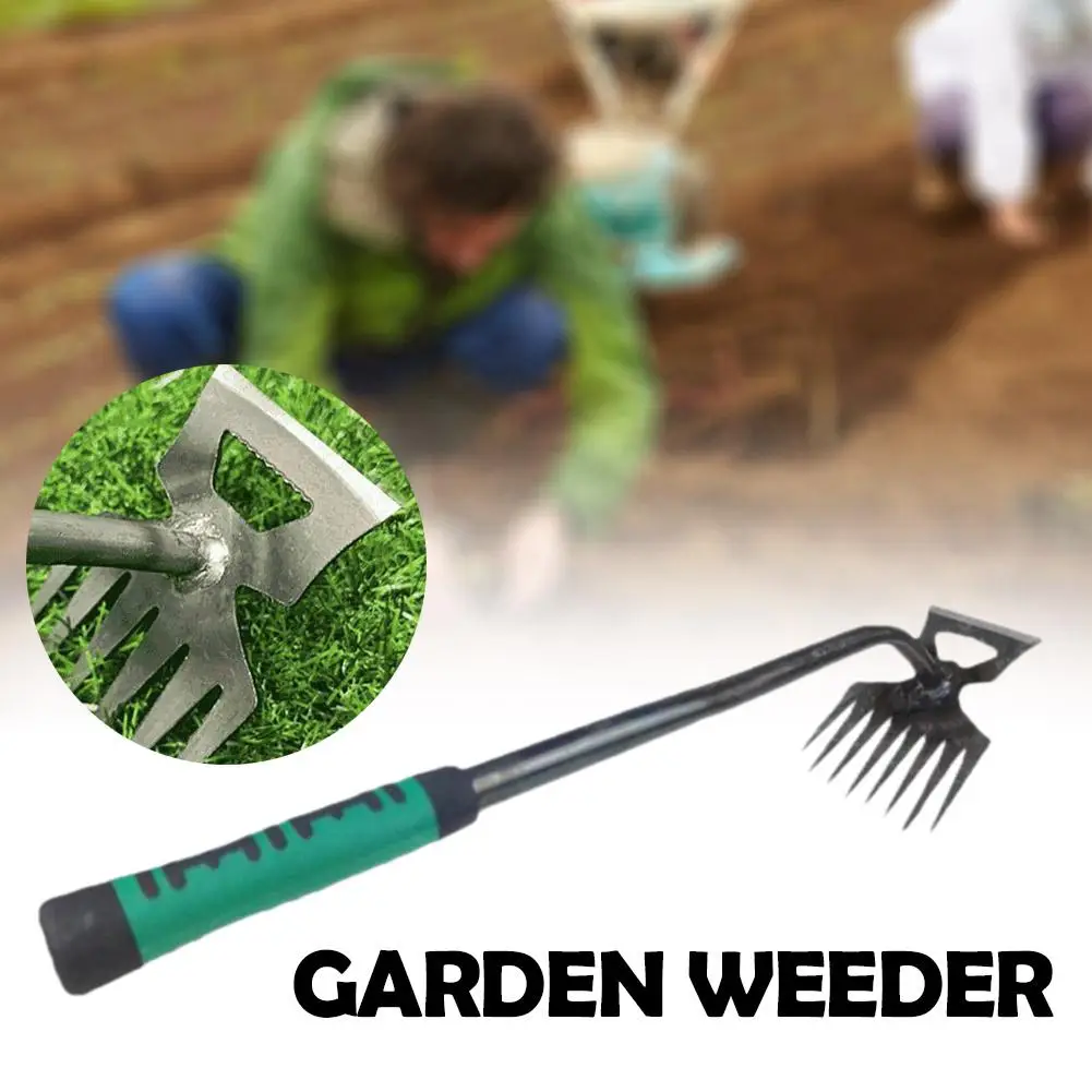 Rake de Jardim com 8 Dentes 2 em 1, Ferramenta Manual para Remoção de Ervas Daninhas e Raízes, Pá para Jardinagem e Soltura do Solo