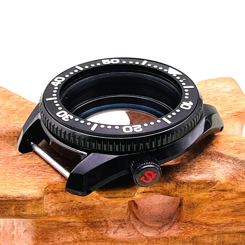 Caja de reloj negra SPB185 SPB187 apta para movimiento NH35 NH36, cubierta trasera transparente, inserto luminoso verde, fundas de reloj Spb185